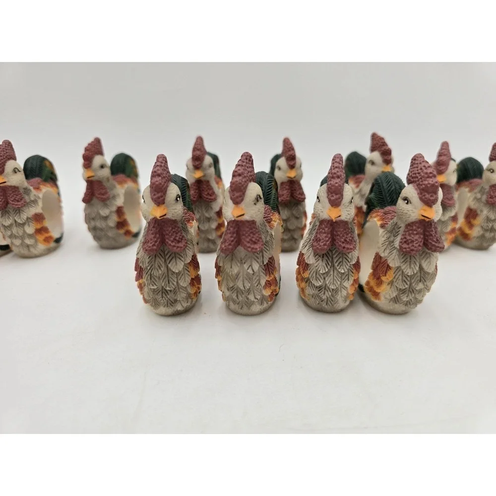 Lot Of 12 Rooster Napkin Ring Holders‎ Resin Country Chicken Bird Set